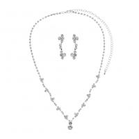 Rhinestone Jewelry Set, earring & necklace, with brass claw chain, silver color plated, 2 pieces & for woman 18mm,29mm Approx 66 cm 