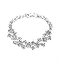 Rhinestone Brass Bracelets, with Brass, silver color plated, for woman, 15mm Approx 17 cm 