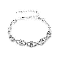 Rhinestone Brass Bracelets, with Brass, with 6cm extender chain, silver color plated, for woman, 8mm Approx 17 cm 