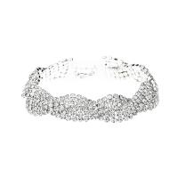 Rhinestone Brass Bracelets, with Brass, with 6cm extender chain, silver color plated, for woman, 15mm Approx 17 cm 