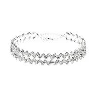 Rhinestone Brass Bracelets, with Brass, with 6cm extender chain, silver color plated, for woman Approx 17 cm 