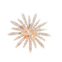 Rhinestone Zinc Alloy Brooch, Flower, gold color plated, for woman & with rhinestone, 54mm 