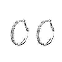 Brass Hoop Earring, Rhinestone, with Brass, Donut, silver color plated, for woman, 37mm 