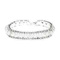 Rhinestone Brass Bracelets, with Plastic Pearl & Brass, silver color plated, for woman, white, 12mm Approx 19 cm 