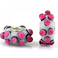 Fashion Lampwork European Bead, with Iron, Lantern, silver color plated, DIY, pink Approx 