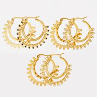 Stainless Steel Hoop Earring, 304 Stainless Steel, with Plastic Pearl, Vacuum Ion Plating, micro pave cubic zirconia & for woman 