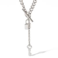 Stainless Steel Sweater Chain Necklace, 304 Stainless Steel, Lock and Key, Vacuum Ion Plating, for woman .54 Inch 