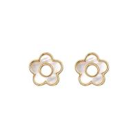 White Shell Earrings, 304 Stainless Steel, with White Shell, Flower, Vacuum Ion Plating, for woman, golden, 13mm 
