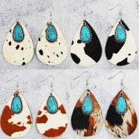 Fashion Create Jewelry Earring, Leather, with turquoise, Teardrop & for woman 
