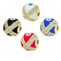 Fashion Evil Eye Beads, Brass, Round, gold color plated, DIY & micro pave cubic zirconia & enamel 10mm Approx 2mm 