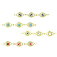 Evil Eye Jewelry Connector, Brass, gold color plated, DIY & micro pave cubic zirconia & enamel & 1/1 loop 