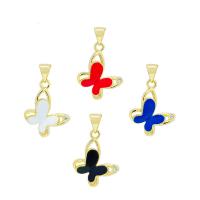 Enamel Brass Pendants, Butterfly, gold color plated, fashion jewelry & DIY & micro pave cubic zirconia 