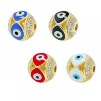 Fashion Evil Eye Beads, Brass, Round, gold color plated, DIY & evil eye pattern & micro pave cubic zirconia & enamel 10mm Approx 2mm 
