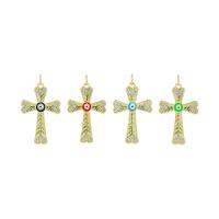 Cubic Zirconia Micro Pave Brass Pendant, Cross, gold color plated, DIY & evil eye pattern & micro pave cubic zirconia & enamel 