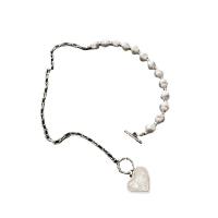 Titanium Steel Jewelry Necklace, with Plastic Pearl, with 5cm extender chain, Heart, patchwork & fashion jewelry & for woman .2 cm 