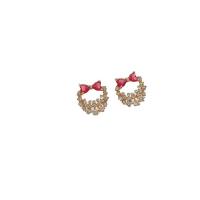 Zinc Alloy Rhinestone Stud Earring, Bowknot, gold color plated, fashion jewelry & for woman & with rhinestone & hollow 