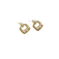 Plastic Pearl Zinc Alloy Earring, with Plastic Pearl, Square, gold color plated, fashion jewelry & for woman, golden 