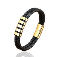 Bracelet en cuir artificiel, cordon en cuir, avec Acier inoxydable 304, fait à la main, Double couche & bracelet tressé & unisexe, plus de couleurs à choisir cm, Vendu par PC