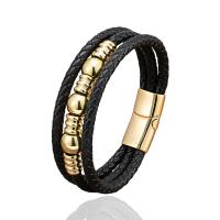 Bracelet en cuir artificiel, cordon en cuir, avec Acier inoxydable 304, fait à la main, trois couches & bracelet tressé & unisexe, plus de couleurs à choisir cm, Vendu par PC