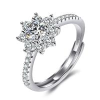 Cubic Zirconia Micro Pave Brass Finger Ring, Snowflake, platinum plated, adjustable & micro pave cubic zirconia & for woman, US Ring 