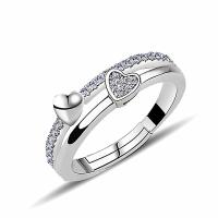 Cubic Zirconia Micro Pave Brass Finger Ring, Heart, plated, adjustable & for woman & with rhinestone US Ring 