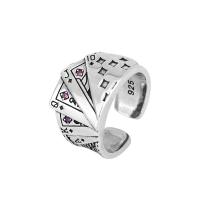Латунь Манжеты палец кольцо, Покер, плакированный цветом под старое серебро, Винтаж & Мужская & регулируемый & инкрустированное микро кубического циркония продается PC