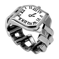 Anillo de dedo de latón, metal, reloj, chapado en color de plata antigua, Vintage & con número romano & ajustable & para mujer, tamaño:6-8, Vendido por UD