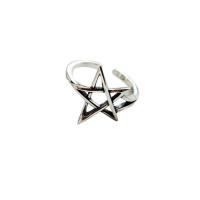 Brass Cuff Finger Ring, Star, antique silver color plated, adjustable & for woman & hollow, US Ring 