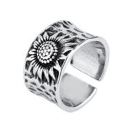 Brass Cuff Finger Ring, Sunflower, antique silver color plated, vintage & adjustable & for woman, 12mm, US Ring .5 