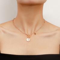 Цинкового сплава ожерелье, цинковый сплав, с Белая ракушка, плакирован золотом, Женский, длина:Приблизительно 16.38 дюймовый, продается PC