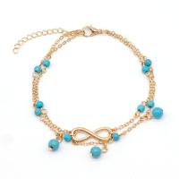Zinc Alloy Anklet, with turquoise, with 1.96 inch extender chain, gold color plated, for woman Approx 8.26 Inch 