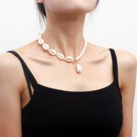 Shell Zinc Alloy Necklace, with Shell & Plastic Pearl, gold color plated, for woman Approx 16.53 Inch 