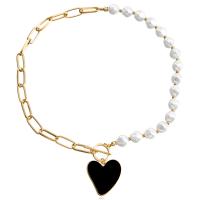 Ожерелье цинкового сплава , цинковый сплав, с Пластиковая жемчужина, плакирован золотом, Женский, длина:Приблизительно 17.16 дюймовый, продается PC