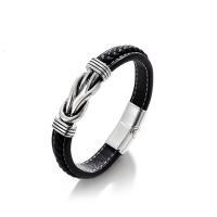 PU Leather Bracelet, with 304 Stainless Steel, polished & for man, black Approx 8.46 Inch 