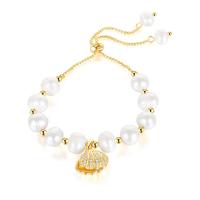 Cultured Freshwater Pearl Brass Bracelet, with Freshwater Pearl, Square, gold color plated, Adjustable & micro pave cubic zirconia & for woman Approx 8.66 Inch 