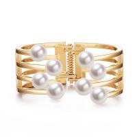 Zinc Alloy Cuff Bangle, with Plastic Pearl, gold color plated, fashion jewelry & for woman, 25mm,60mm 