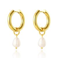 Stainless Steel Drop Earring, 304 Stainless Steel, with Freshwater Pearl, Vacuum Ion Plating, fashion jewelry & for woman, two different colored, 39mm 