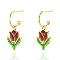Stainless Steel Drop Earring, 304 Stainless Steel, Tulip, Vacuum Ion Plating, fashion jewelry & for woman & enamel, multi-colored, 30mm 