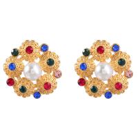 Zinc Alloy Rhinestone Drop Earring, with ABS Plastic Pearl, gold color plated, fashion jewelry & for woman & with rhinestone, multi-colored 
