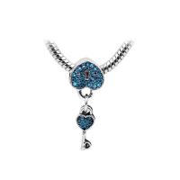 Zinc Alloy European Pendants, Key, silver color plated, Unisex & with rhinestone Approx 
