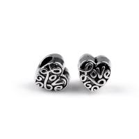 Zinc Alloy European Beads, Heart, silver color plated, DIY Approx 