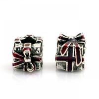 Enamel Zinc Alloy European Beads, gift shape, silver color plated, DIY, red Approx 
