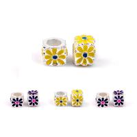 Enamel Zinc Alloy European Beads, Square, silver color plated, DIY Approx 