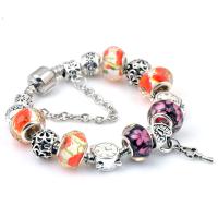 Zinc Alloy European Bracelets, with Resin & Iron, silver color plated & Unisex, mixed colors 