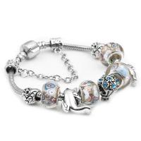 Zinc Alloy European Bracelets, with Resin, silver color plated & for woman & with rhinestone, mixed colors 