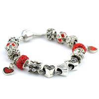 Zinc Alloy European Bracelets, silver color plated & for woman & with rhinestone, red 