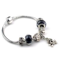 Zinc Alloy European Bracelets, with Resin & Iron, silver color plated & Unisex & with rhinestone, black 
