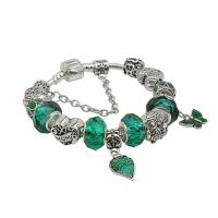 Zinc Alloy European Bracelets, with Crystal & Brass, silver color plated & Unisex & enamel, green 