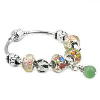Zinc Alloy European Bracelets, with Cats Eye & Resin & Brass & Iron, silver color plated & Unisex, mixed colors 
