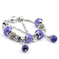 Zinc Alloy European Bracelets, with Resin & Iron & Acrylic, silver color plated & for woman, purple 